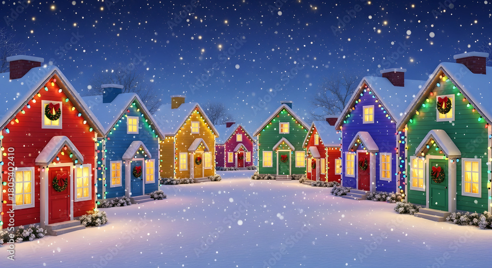 Fototapeta premium Colorful Christmas Houses in Snowfall