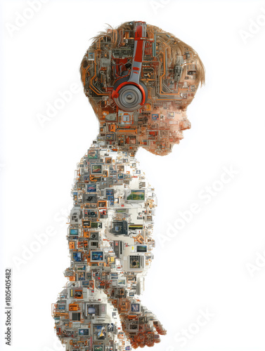 Futuristic child made of tech components
