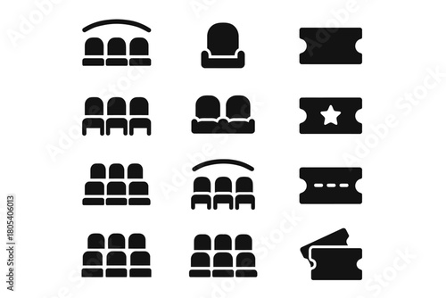 Cinema icons collection: tickets and theater seating symbols