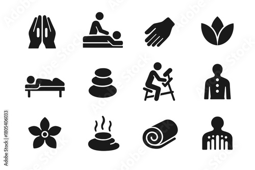 Massage therapy and spa icons for relaxation and wellness