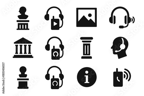 Audio guide symbols and museum icons collection