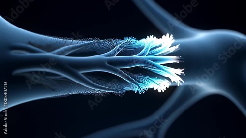 Medical Innovation Animation showing the 3D regeneration process of a damaged neuron, illustrating the science of nerve and axon healing.