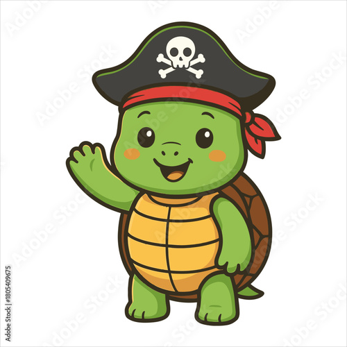 Pirate Turtle flat vector logo illustration A whimsical design featuring a friendly turtle