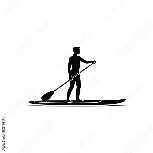 Man paddleboarding on water silhouette