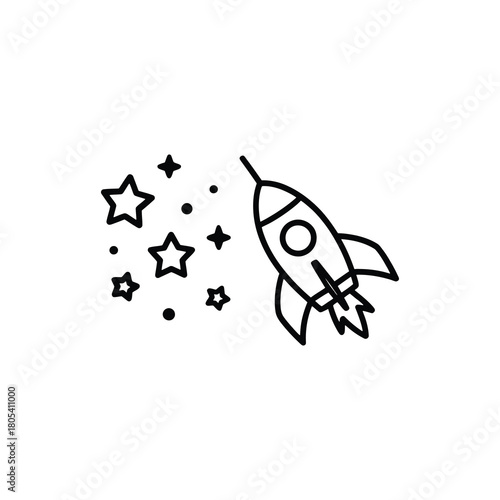 Rocket ship launching amongst stars silhouette