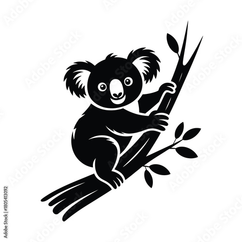 Cute koala climbing a tree branch silhouette