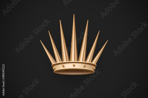 Golden crown with spikes on a dark background, symbolizing power and authority.