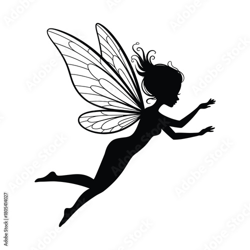 Elegant fairy in flight silhouette