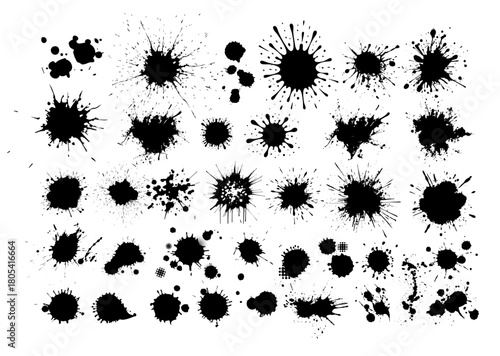 Set of blots. Black blot isolated on white background. Hand drawn. Not AI, vector illustration.