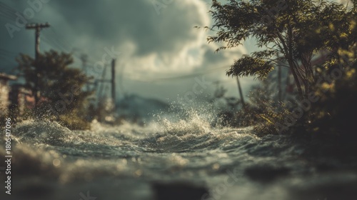 Widespread destruction and debris following severe storm and flooding event