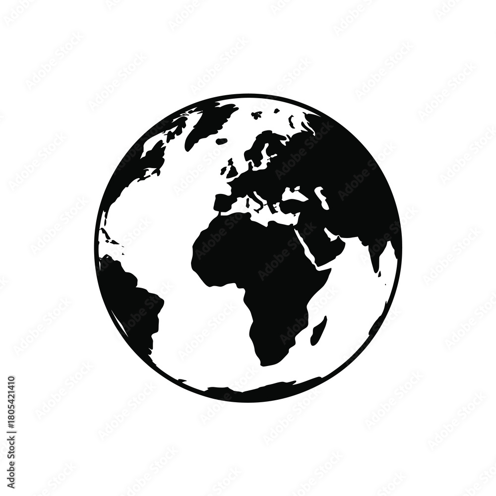 Fototapeta premium Black and white silhouette of the earth