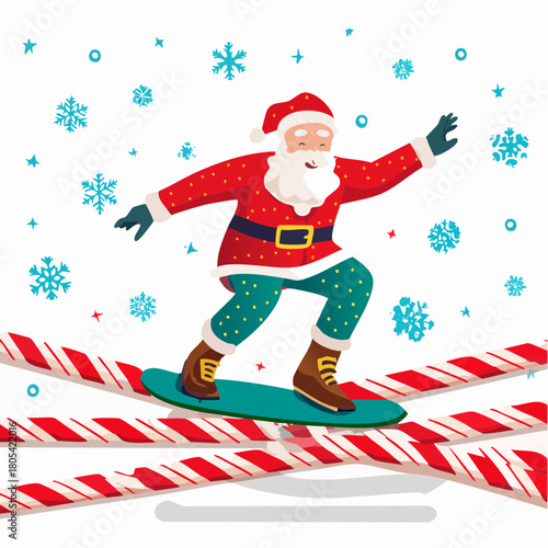Jolly Santa Claus Snowboarding Fun on Candy Cane Course