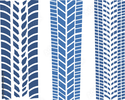 Detailed illustration of various tire tread patterns showcasing unique designs and textures, isolated on a plain background for clarity and emphasis.