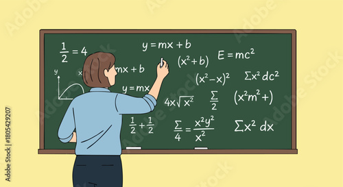 athematics Teacher or Professor Writing Complex Algebra and Calculus Equations on a Chalkboard During a Lesson