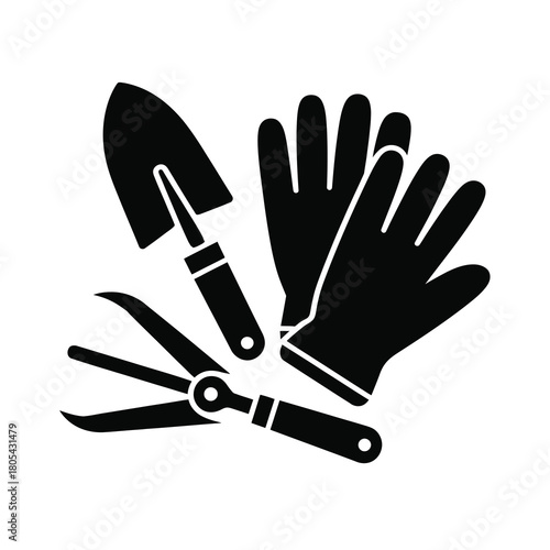 Gardening tools and gloves silhouette