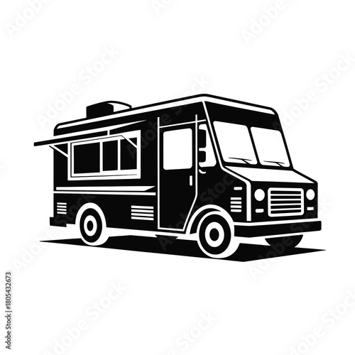 Black and white food truck silhouette