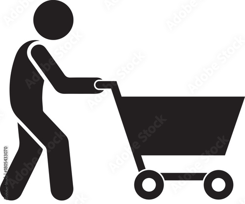 Simple icon of a person with a shopping cart