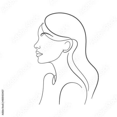 Elegant woman profile line art silhouette
