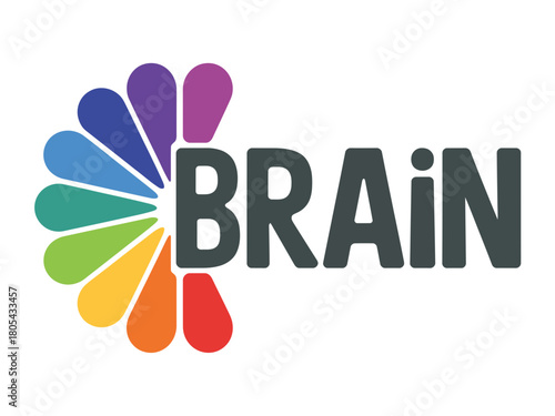 A brain logo with colorful petals on a white background