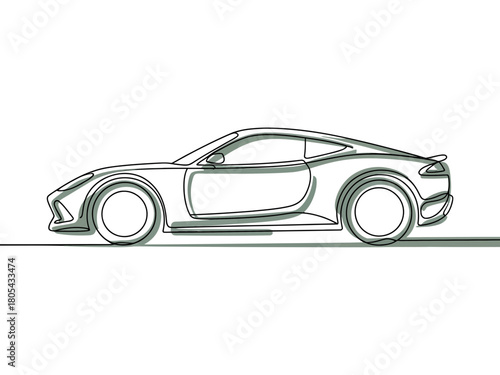 Continuous line drawing of a sports car side view art
