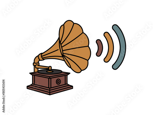 Illustration of a vintage gramophone with sound waves