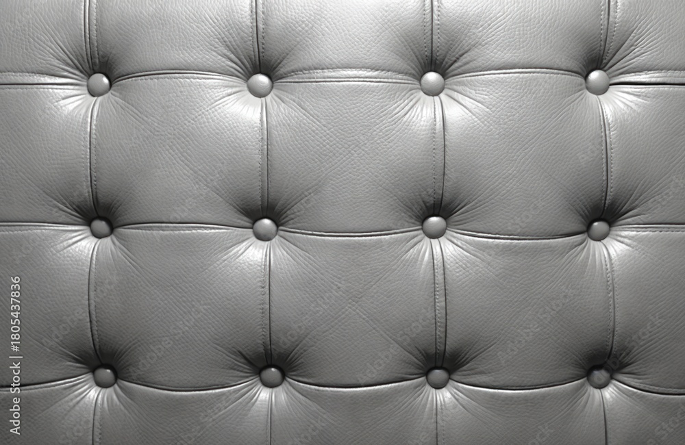 Obraz premium Gray leather upholstery pattern close up. Elegant genuine furniture cover design with buttons. Classic fashion material surface. Soft texture for luxury decor element. Premium quality geometric