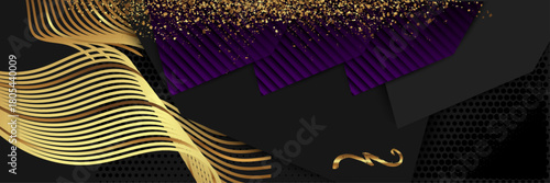 Basis for a Wedding or Christmas gold elements dots circles and lines design black background abstract shiny color golden