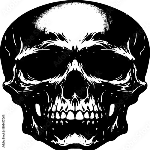 Memento Mori: An ominous, monochrome depiction of a human skull, embodying the essence of mortality and the transient nature of life, a stark reminder of the inevitable.