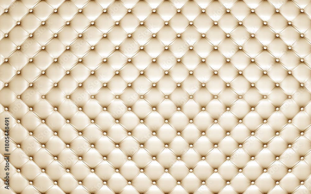 Obraz premium Elegant tufted cream upholstery with gold studs, luxurious textured background.