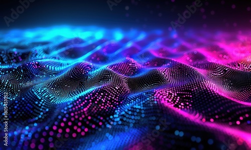 Abstract data landscape with dotted surface in pink and blue tones