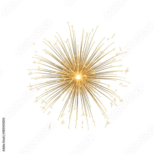 Single golden firework burst on an isolated transparent or white background. PNG