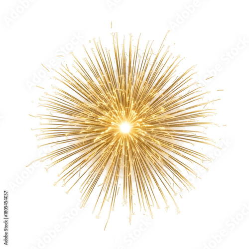 Single golden firework burst on an isolated transparent or white background. PNG