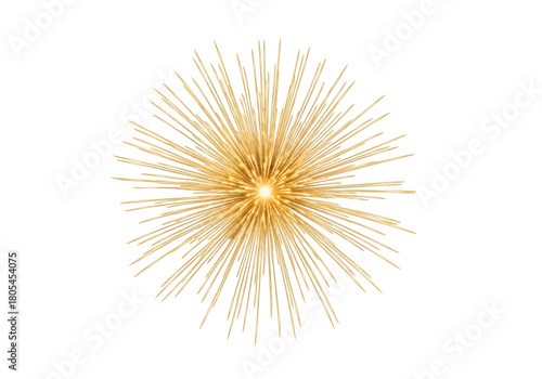 Single golden firework burst on an isolated transparent or white background. PNG