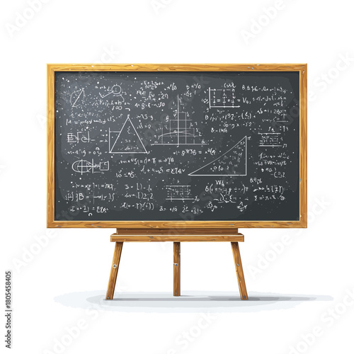 Blackboard with mathematical equations on wooden stand
