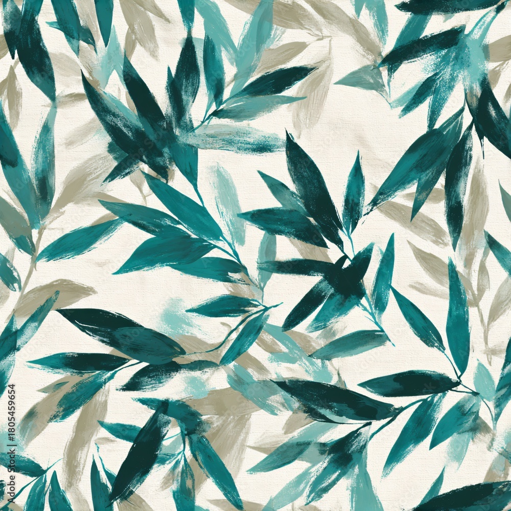 Naklejka premium Seamless pattern with painted green and brown long leaves on light background. Abstract botanical and tropical concept for fashion print and textile design.