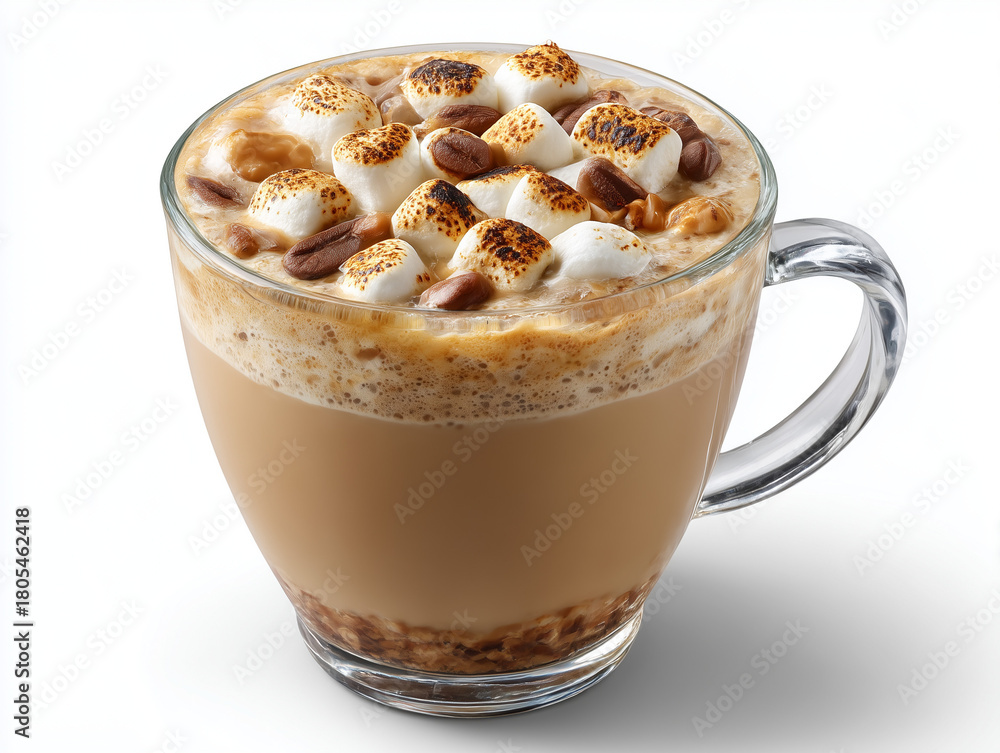 Obraz premium Coffee drink topped with toasted marshmallows hot