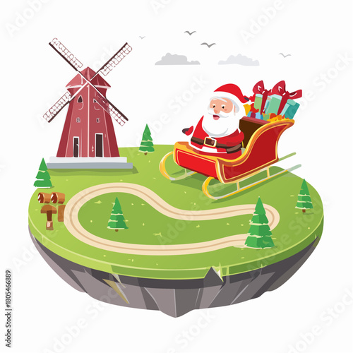 Cartoon Santa Sleigh on Festive Mini-Golf Island