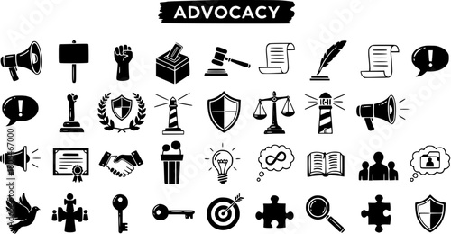 Advocacy Icons: A Collection of Black and White Symbols for Rights, Justice, and Social Change