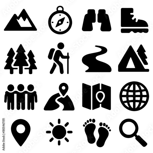 Adventure Icons: A collection of meticulously crafted, minimalistic icons, each one a window into the adventurous spirit. Representing journey elements.