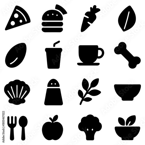 Culinary Icons: A collection of simple food and drink icons, a visually appealing assortment of culinary items. capturing food and drink icons, perfect for culinary projects or design endeavors.