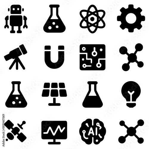 Icons of Science and Technology: A captivating collection of meticulously crafted icons represents various facets of science and technology.