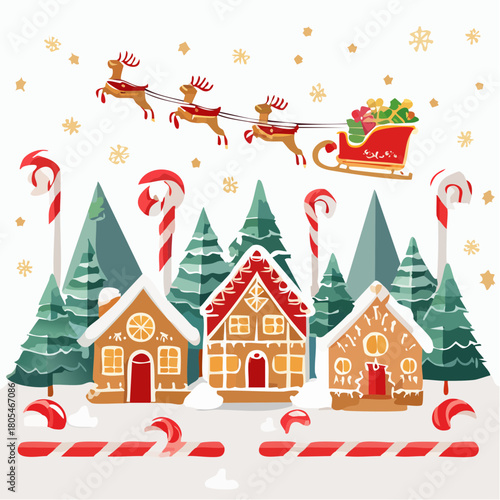 Festive Candyland Christmas Scene with Santa's Sleigh