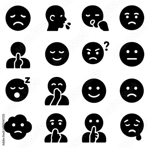 Emojis' Emotive Symphony: A curated collection of graphic elements, each a unique expressive symbol. conveying a spectrum of moods and reactions, these versatile icons are ready for your project.