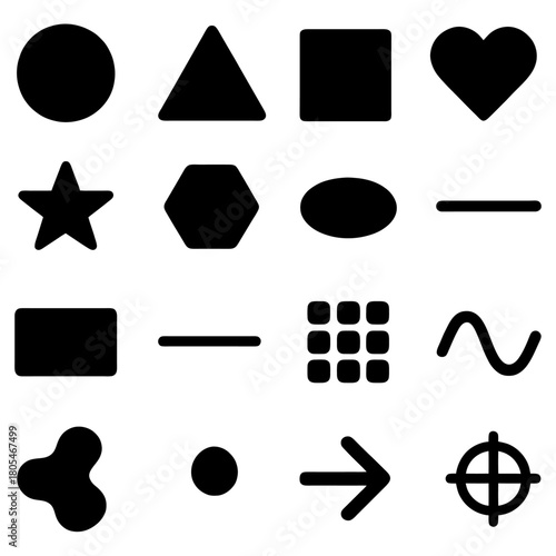 Geometric Harmony: A collection of various simple shapes and design elements, showcasing the elegance of clean lines and minimalist aesthetics.