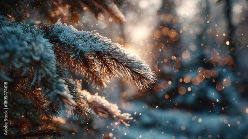 Magical winter: a christmas tree amidst a snowy wonderland. Real moment. Christmas wonderland: radiant tree and glistening snowflakes. Newsworthy image. Raw beauty.