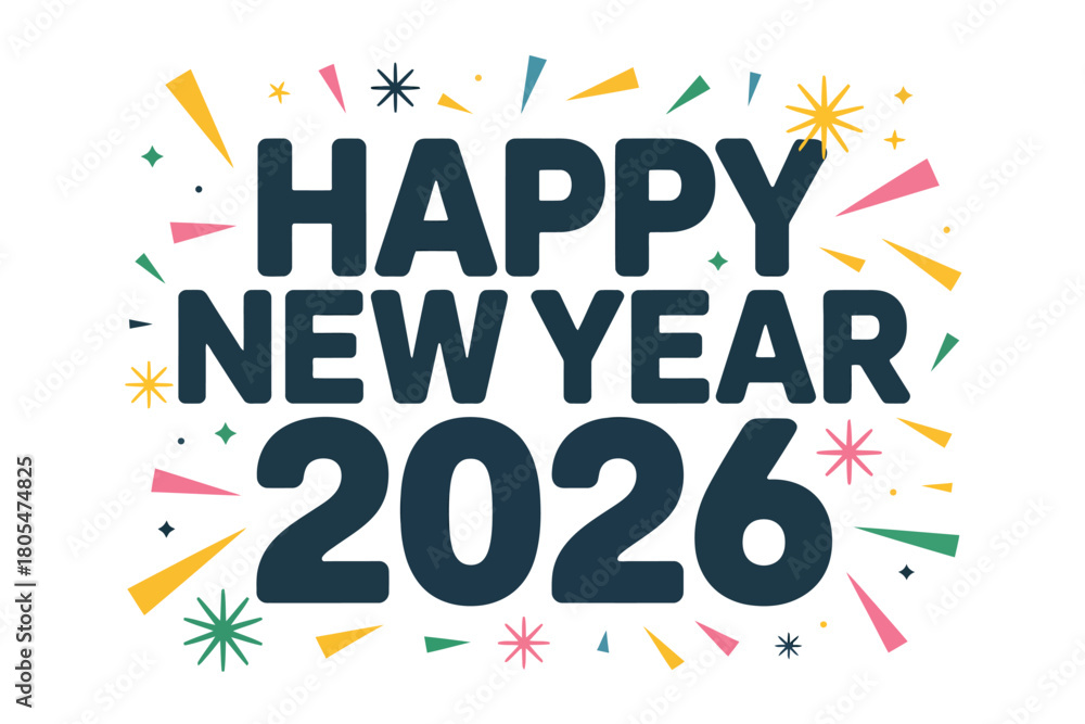 Fototapeta premium Happy New Year 2026 celebration with festive confetti and vibrant exploding fireworks.