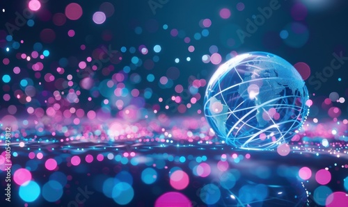 Abstract global technology network communication with glowing node connections