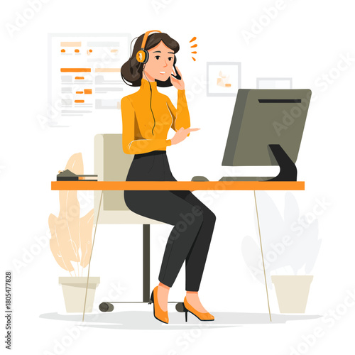 Woman using headset for online customer service at desk