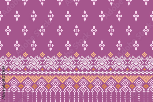 Pixel fabric Ethnic pattern, Cross-stitch Geometric, design for tile, carpet, vector, illustration , Abstract, Ethnic background