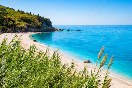 Fototapeta Naklejka Na Ścianę i Meble -  Amazing Avali beach with turquoise sea, Lefkada island, Greece